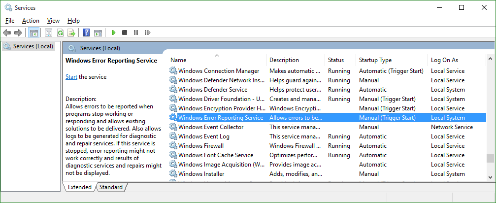 Windows Error Reporting Service