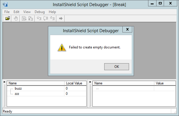 InstallShield Script Debugger - Failed to create empty document.