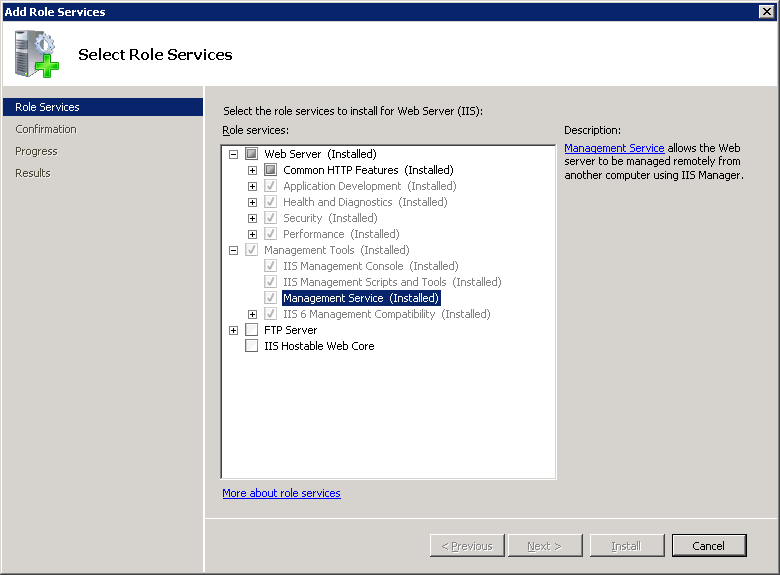 在 Server 2008 R2 上安装 Web Management Service