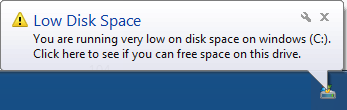 Low disk space tray icon