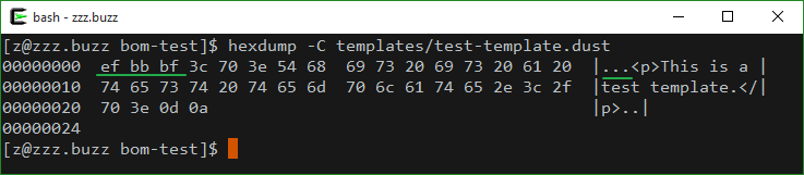 Check encoding with hexdump