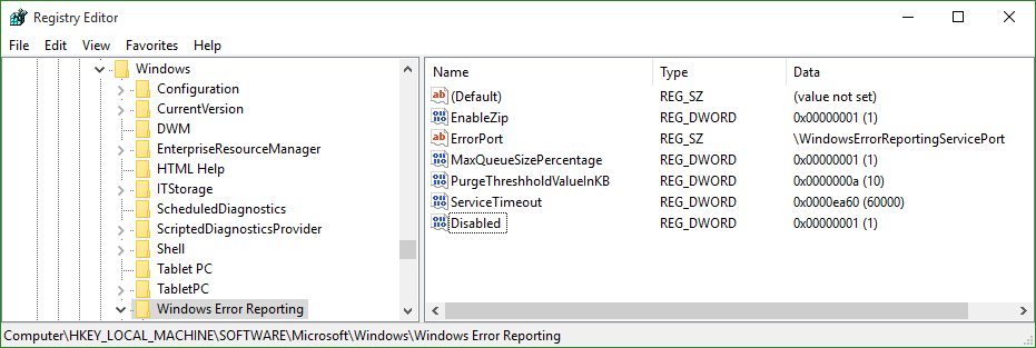 microsoft application error reporting how to enable