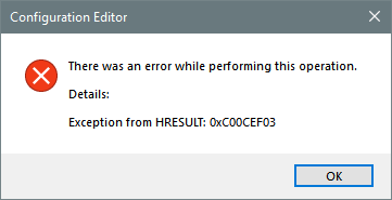 IIS - Exception from HRESULT: 0xC00CEF03