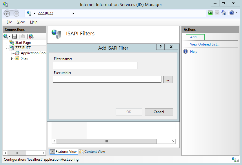 InetMgr - ISAPI Filters - Add ISAPI Filter