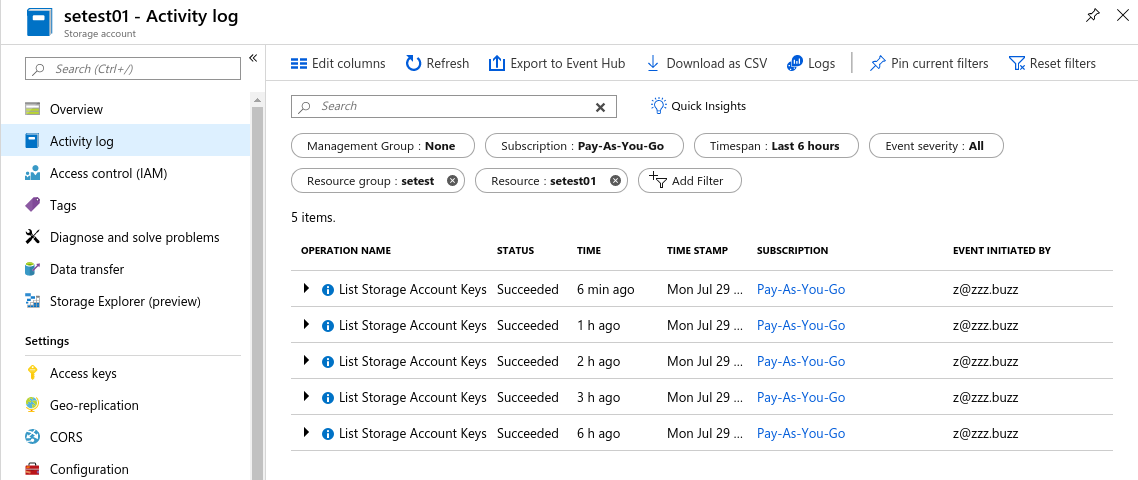 Storage Account Activity Log