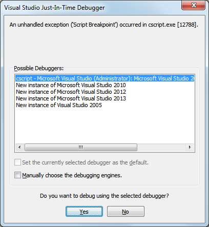 Visual Studio Just-In-Time Debugger 选择框