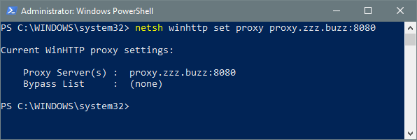 netsh winhttp set proxy